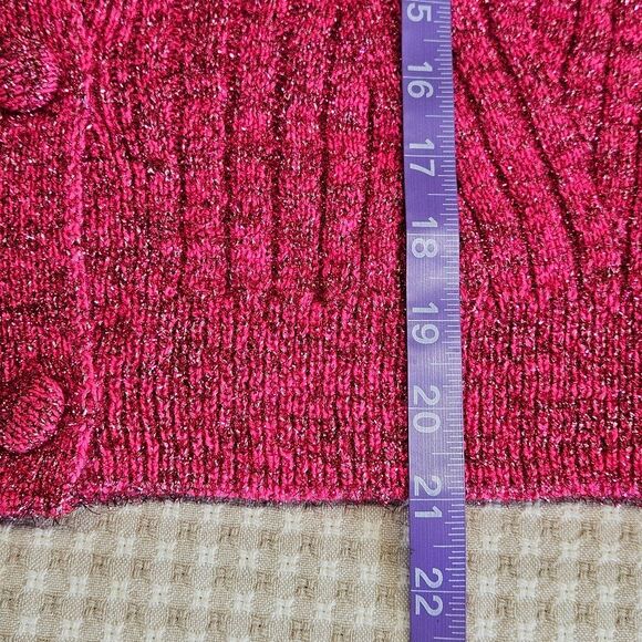 Mango Pink Fuchsia Metallic Cable Knit Long Sleeve Festive Chic Cropped Sweater - Picture 8 of 15
